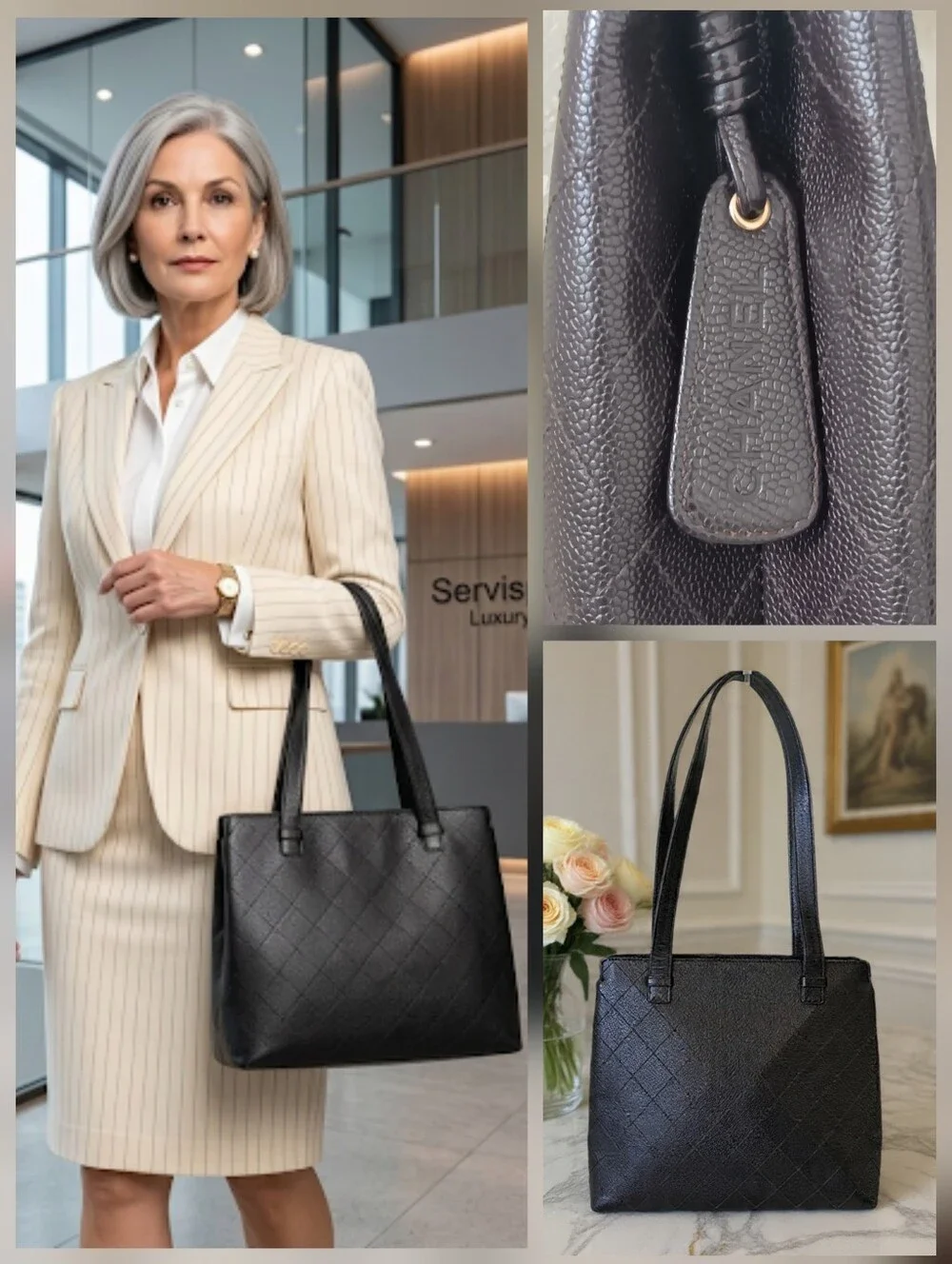 Chanel Vintage Black Caviar Diamond Quilted Shoulder Tote ✨ LIKE NEW
